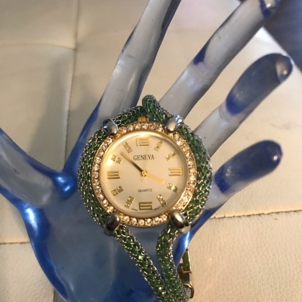 Geneva Silver & Gold Crystal Faced Mesh Band Watch with Diamond Accents # 4275 - Picture 6 of 10